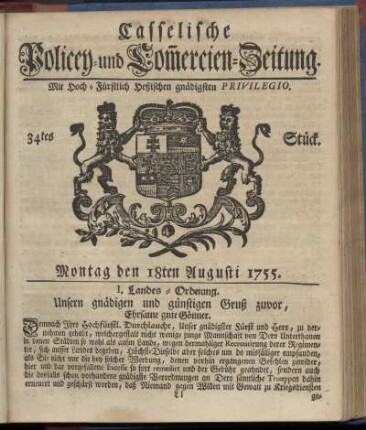 34tes Stueck, Montag den 18ten Augusti 1755
