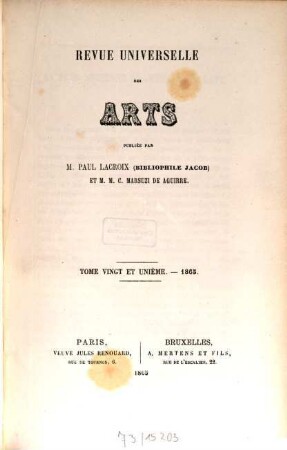 Revue universelle des arts. 21. 1865