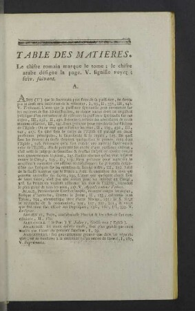 Table des Matieres.