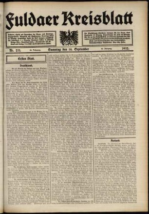 Erste Ausgabe vom Samstag, den 14. September 1912.