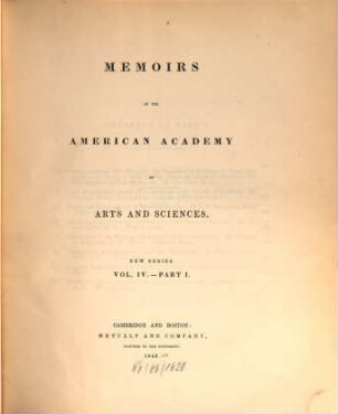 Memoirs of the American Academy of Arts and Sciences. 4. 1849/50