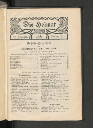Inhalts_Verzeichnis der Jahrgänge XI-XX (19017-1910).