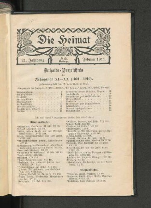 Inhalts_Verzeichnis der Jahrgänge XI-XX (19017-1910).