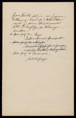 Belegliste: Vorlesungen im Wintersemester 1894/1895