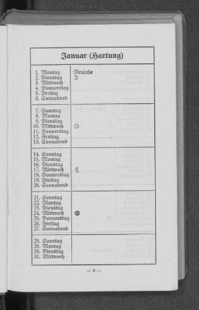 Kalender Januar-Dezember