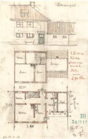 Fischer, Theodor; Schweinfurt (Bayern); Wohnsiedlung Bauverein - Grundrisse, Ansicht