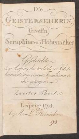T. 2: Die Geisterseherin, Græfin Seraphine von Hohenacker