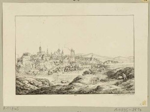 Stadtansicht von Bautzen in Ostsachsen aus südlicher Richtung, aus Richters "70 Mahlerischen An- und Aussichten ..."