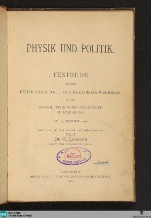Physik und Politik : Festrede ... am 27. Oktober 1900