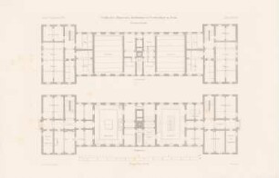 Städtisches Allgemeines Krankenhaus, Berlin-Friedrichshain: Grundriss EG, 1.OG Wirtschaftsgebäude (aus: Atlas zur Zeitschrift für Bauwesen, hrsg. v. F. Endell, Jg. 26, 1876)