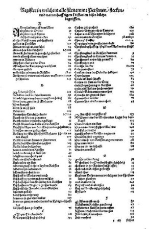 Register in welchem alle fürnemme Personen, Flecken und nammhafftigen historien dises buchs begriffen