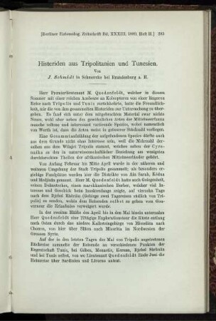 Histeriden aus Tripolitanien und Tunesien.
