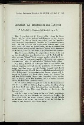 Histeriden aus Tripolitanien und Tunesien.