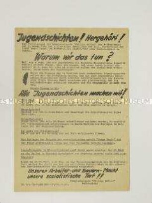 Hektografiertes Propagandaflugblatt aus dem Eisenhüttenkombinat Ost mit dem Aufruf einer Brigade zu einer Sonderschicht