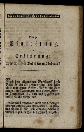 Kurze Einleitung und Erklärung: Was eigentlich Babel sey und bedeute?