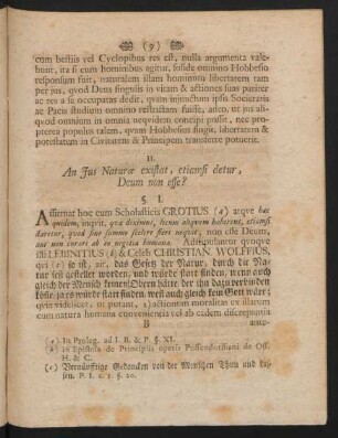 II. An Jus Naturae existat, etiamsi detur, Deum non esse?