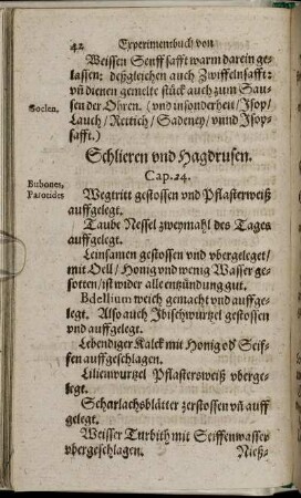 Cap. 24. [ - ] Cap. 33.; Schlieren und Hagdrusen [ - ] Roteruhr und Durchlauff.