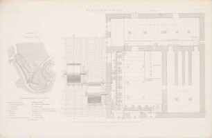 Rother-Mühle, Bromberg: Lageplan, Grundriss Keller (aus: Atlas zur Zeitschrift für Bauwesen, hrsg. v. G. Erbkam, Jg. 5, 1855)
