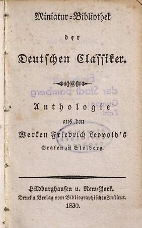 Anthologie aus den Werken Friedrich Leopold's Grafen zu Stolberg