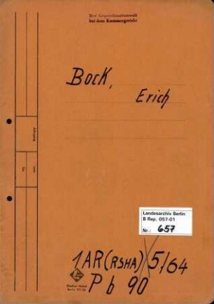Personenheft Erich Bock (*10.04.1911), SS-Untersturmführer, seit 1942 SS-Obersturmführer
