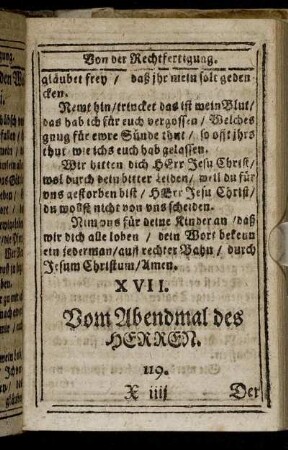 XVII. Vom Abendmal des Herren.