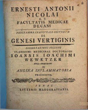 De genesi vertiginis, Progr. II.