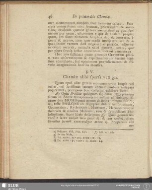§. V. Chemiae alibi sparsa vestigia
