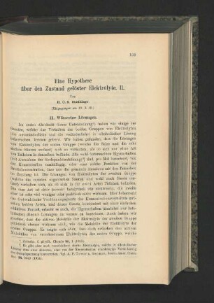 Eine Hypothese über den Zustand gelöster Elektrolyte. II.