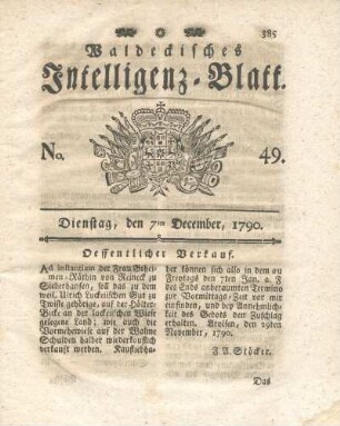 No. 49, Dienstag, den 7ten December, 1790