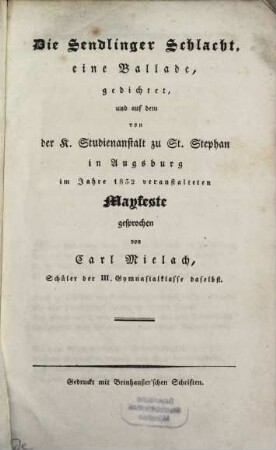 Die Sendlinger-Schlacht : eine Ballade