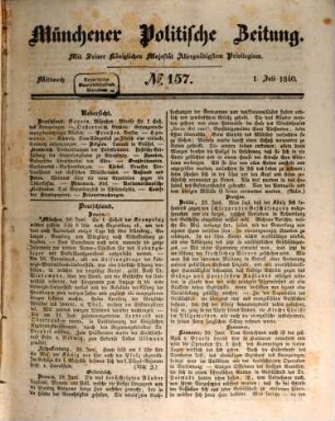Münchener politische Zeitung : mit allerhöchstem Privilegium. 1840 = Jg. 41, [2] = Juli - Dez