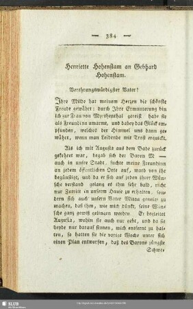 Henriette Hohenstam an Gebhard Hohenstam