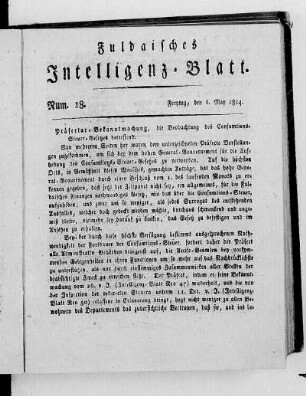 Num. 18, Ausgabe vom 6. May 1814