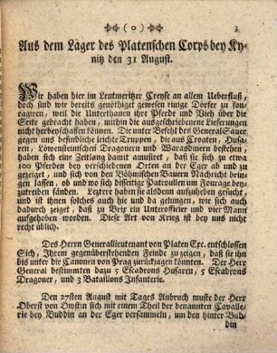 Journal der Operationen der combinirten Königlich-Preußischen und Churfürstlich-Sächsischen Armee, unter Commando Sr. Kön. Hoheit des Prinzen Heinrich von Preußen, 4. Aus Böhmen vom 16. August