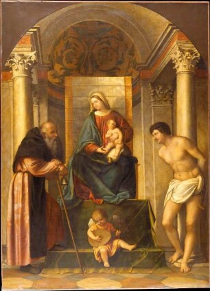 Thronende Madonna mit Kind und den Heiligen Antonius Abbas und Sebastian