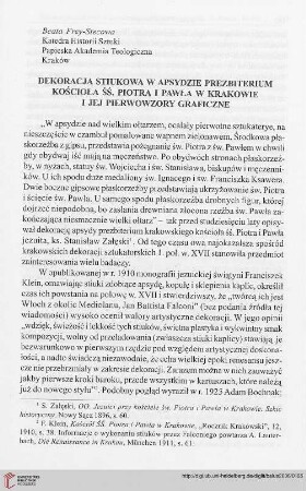 Dekoracja stiukowa w apsydzie prezbiterium kościoła śś. Piotra i Pawła w Krakowie i jej pierwowzory graficzne