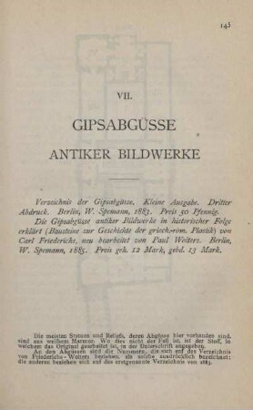 VII. Gipsabgüsse antiker Bildwerke