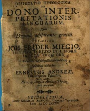 Disp. theol. de dono interpretationis linguarum