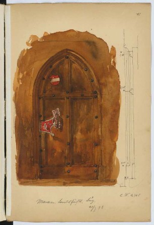 Landesfürstliche Burg, Meran: Kaiserzimmer, Tür (aus: Skizzen- und Fotoalbum 14)