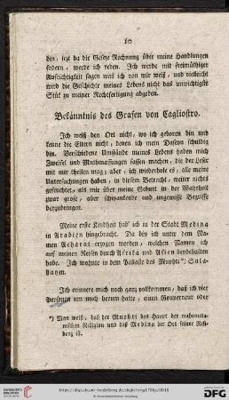 Bekaenntnis des Grafen von Cagliostro