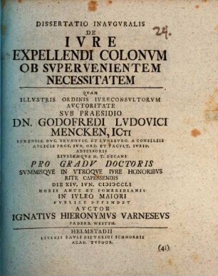 Diss. inaug. de iure expellendi colonum ob supervenientem necessitatem