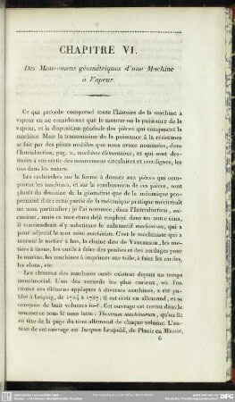 Chapitre VI. Des Mouvements géométriques d'une Machine à Vapeur