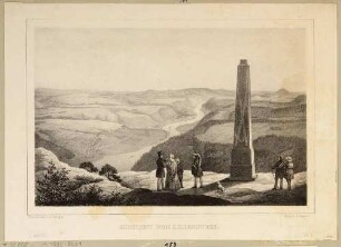 Blick vom Lilienstein über das Elbtal der Sächsischen Schweiz in Richtung Osten, mit Obelisk, aus: dem Buch "Der Elbstrom..." von Münnich