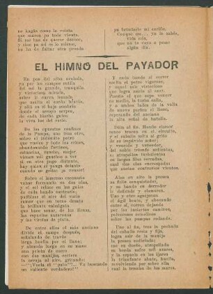 El himno del payador : Transcripto de "La Razón"