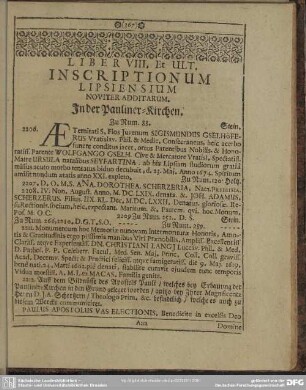 Liber VIII. Et Ult. Inscriptionum Lipsiensum Noviter Additarum