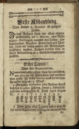Erstes Capitel: Von der Numeration.