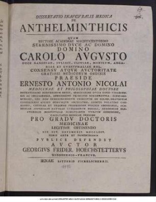 Dissertatio Inauguralis Medica De Anthelminthicis