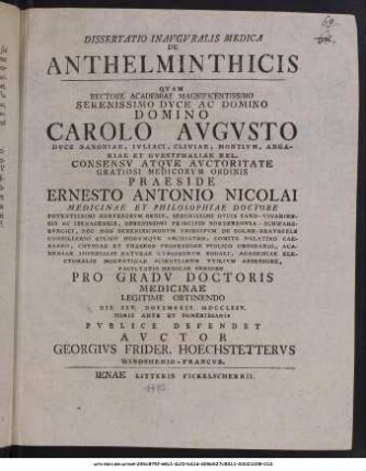 Dissertatio Inauguralis Medica De Anthelminthicis
