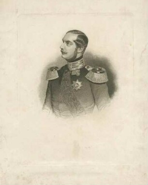 Georg V., König von Hannover (1819-1878), in Uniform, Schärpe und Orden, Brustbild in Halbprofil