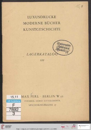 Nr. 122: Lagerkatalog: Luxusdrucke, moderne Bücher, Kunstgeschichte